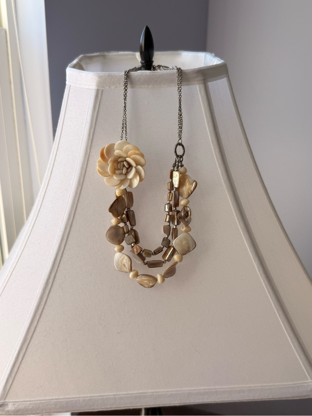 Beige Floral Statement Necklace - Women Jewelry